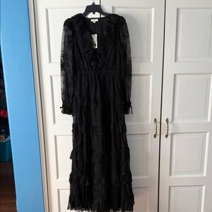 A loves A. Black Lace Tiered Maxi Dress - Elegant Women's Evening Dress
